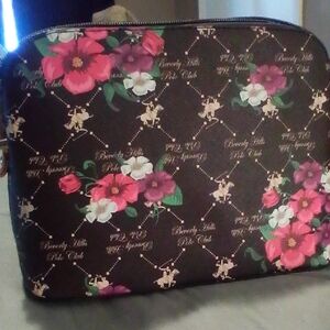 Beverly Hills Polo Club Floral Cosmetic Bag - Black and Pink